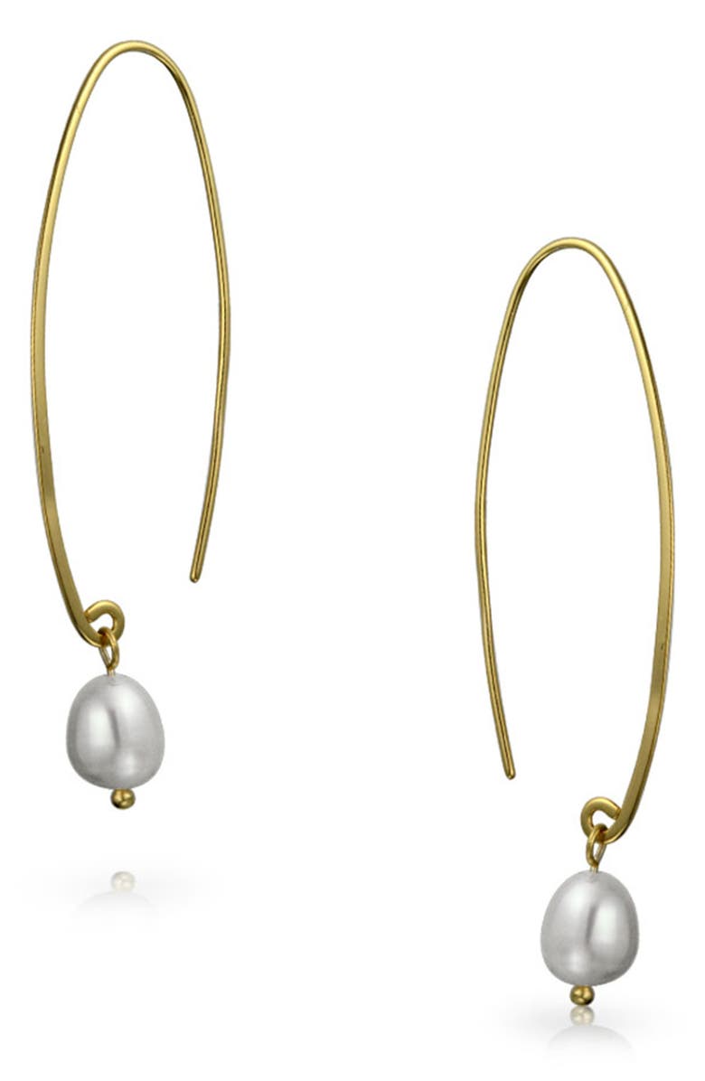 BLING JEWELRY Gold Plated Sterling Silver Cultured Freshwater Pearl  Threader Earrings | Nordstromrack
