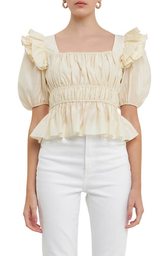 Shop Endless Rose Ruffle Puff Sleeve Top In Champagne