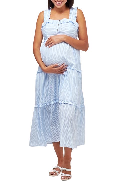 gvdentm Maternity Dresses Women's Tank Top Bodycon Ruched Sleeveless Basic  Midi Party Dress