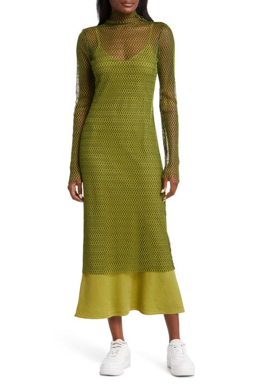 Funaria Long Sleeve Mesh Midi Dress in Algae