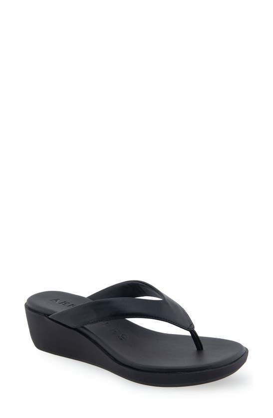 Aerosoles Isha Wedge Flip Flop Sandal In Black Pu