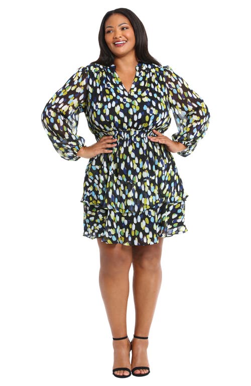 London Times Yuryu Long Sleeve Fit & Flare Dress In Black/blue