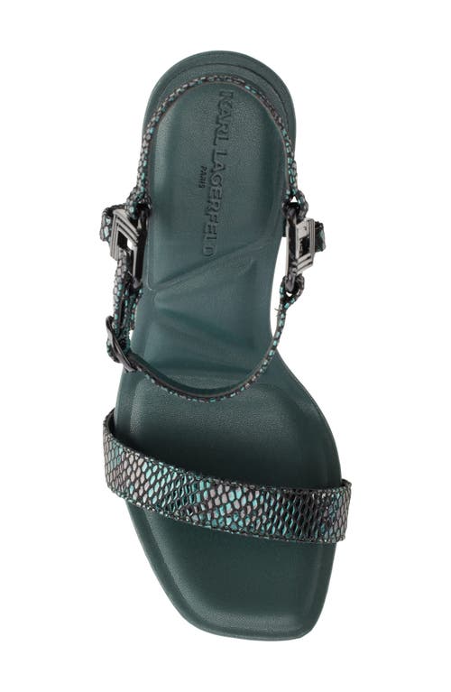 Karl Lagerfeld Paris Cybil Snakeskin Embossed Ankle Strap Sandal In Forest Green