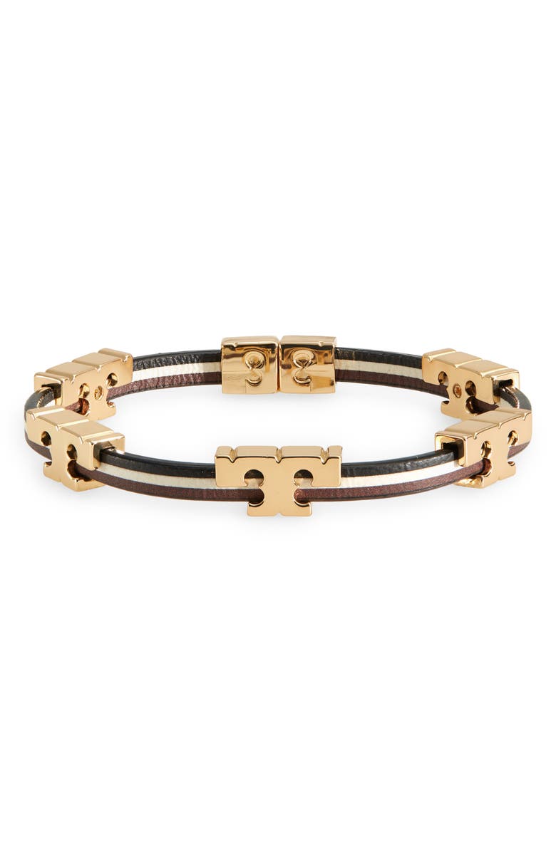 TORY BURCH Logo Stackable Bracelet, Main, color, TORY GOLD/BLACK/IVORY/BROWN