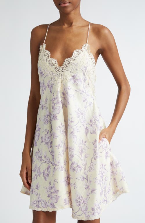 Shop Zimmermann Halliday Floral Lace Trim Linen Mini Slipdress In Yellow/lilac Floral