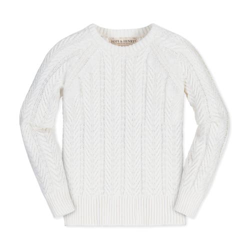 Hope & Henry Girls' Organic Raglan Cable Sweater, Kids In Soft White Leaf Cable