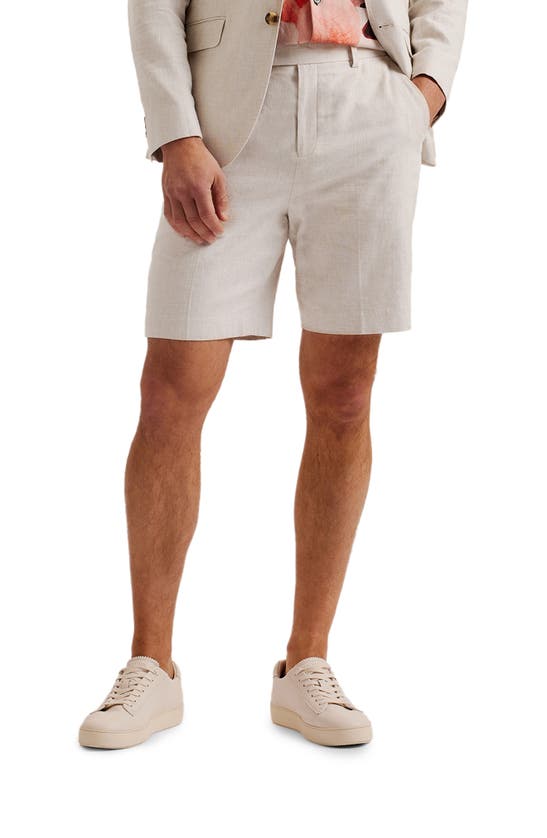 Shop Ted Baker Damasks Slim Fit Flat Front Linen & Cotton Chino Shorts In Natural