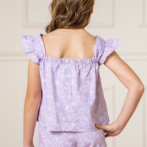 Shop Hope & Henry Girls' Flutter Sleeve Faux Top Pull-on Linen Romper, Kids In Lavender Fields Floral