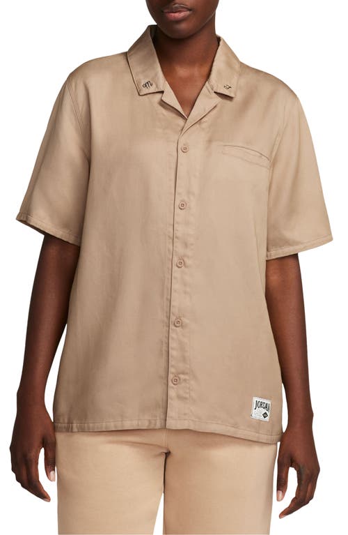 Embroidered Notched Collar Camp Shirt in Legend Medium Brown/Black