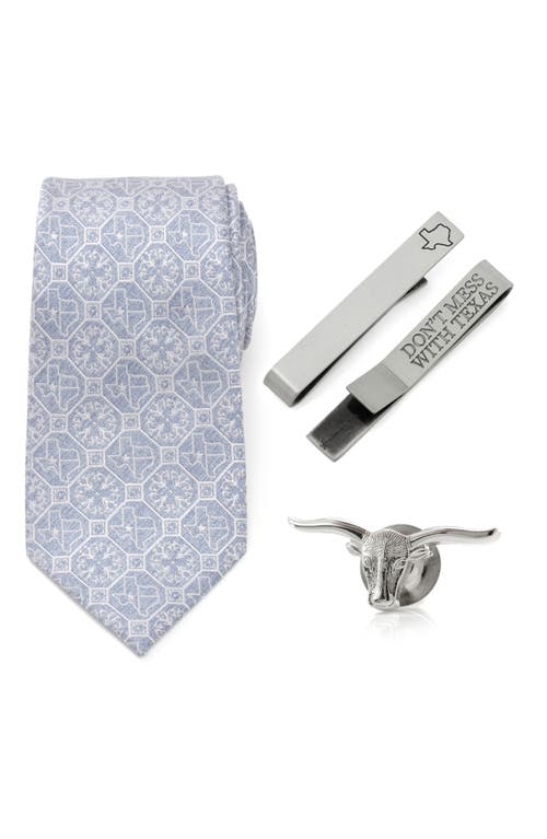 Cufflinks, Inc. Don't Mess with Texas Silk Tie, Lapel Pin & Tie Bar Gift Set in Silver Multi at Nordstrom