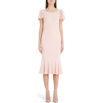 Dolce & gabbana Flutter Sleeve Midi Sheath Dress, 8 IT - Pink