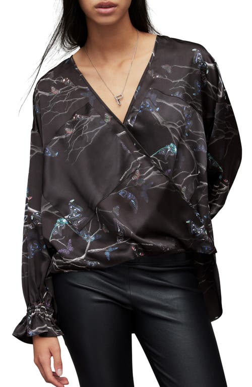 AllSaints Penny Angelica Long Sleeve High-Low Blouse in Black at Nordstrom, Size 0 Us