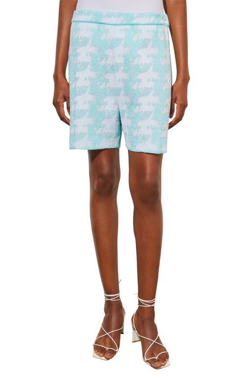 Ming Wang Houndstooth Pattern Knit Bermuda Shorts Oceanfront/White at Nordstrom,
