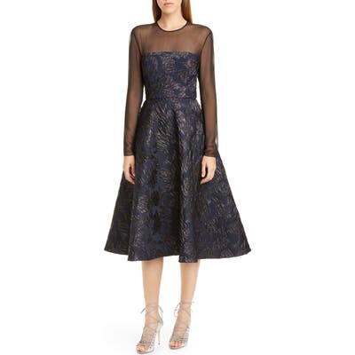 Jason Wu Collection Long Sleeve Tulip Cloque Cocktail Dress, Blue