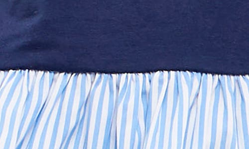 English Factory Trim Edge Detail Mixed Media Top In Navy/blue Stripe