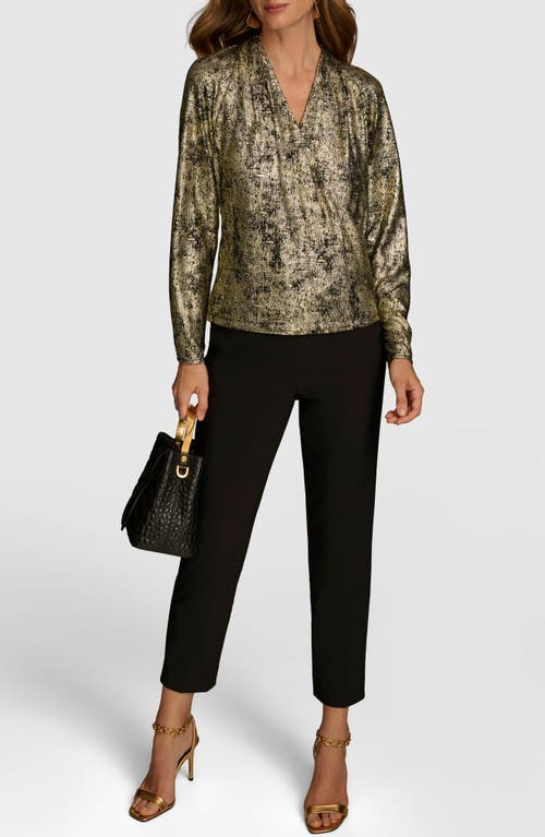 Shop Donna Karan Metallic Surplice V-neck Top In Gold Multi