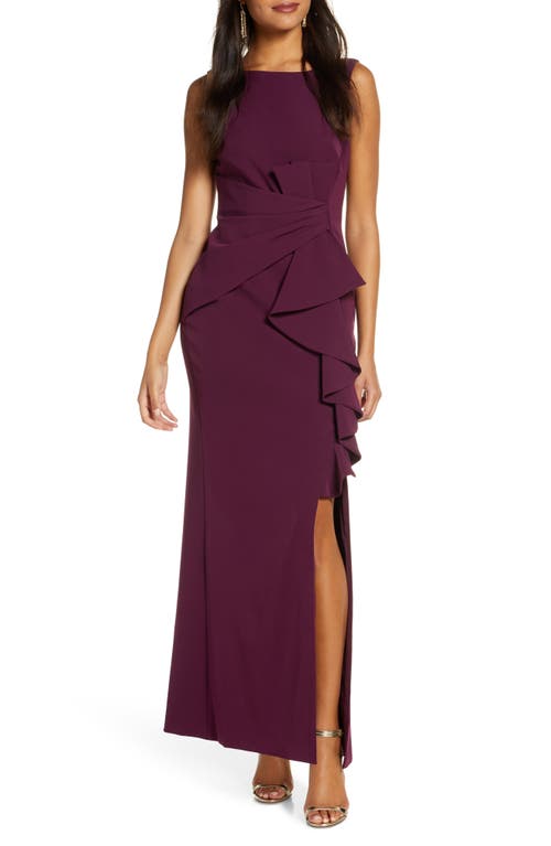 Ruffle Front Gown in Wine