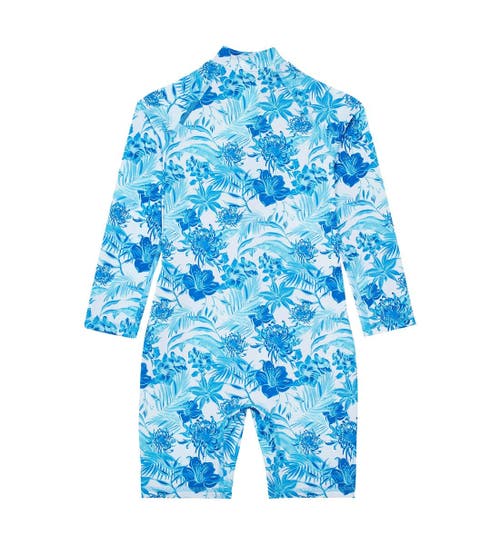 Vilebrequin Kids' Tahiti Flowers One-piece Rashguard In Blanc