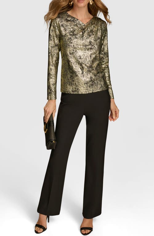 Shop Donna Karan New York Metallic Long Sleeve Top In Gold Multi