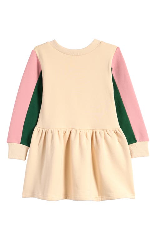 Shop Tiny Tribe Kids' Colorblock Long Sleeve Cotton Sweatshirt Dress In Beige Multi