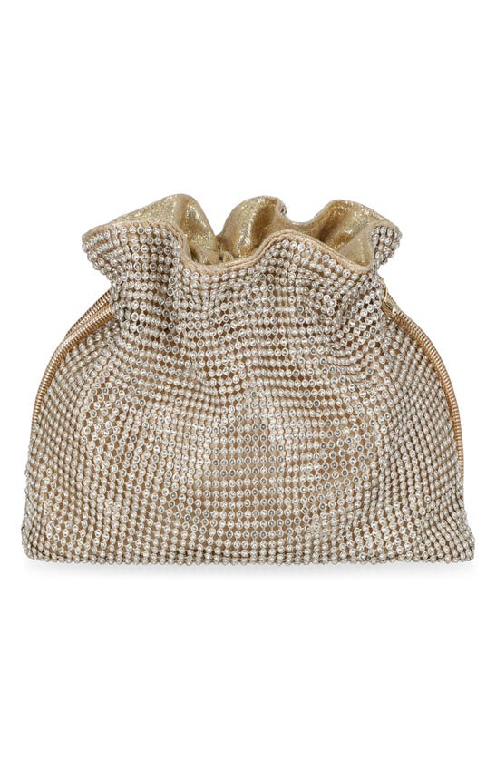 Jessica Mcclintock Maxine Drawstring Rhinestone Clutch In Light Gold