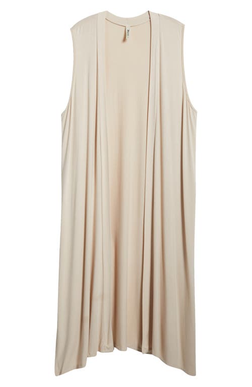 24seven Comfort Apparel Open Front Long Vest In Oatmeal