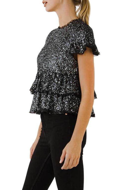 Endless Rose Sequins Baby Doll Top With Mesh In Black