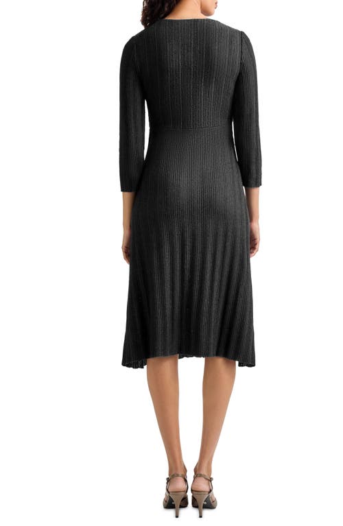 Misook Textural Stripe Midi Sweater Dress In Black