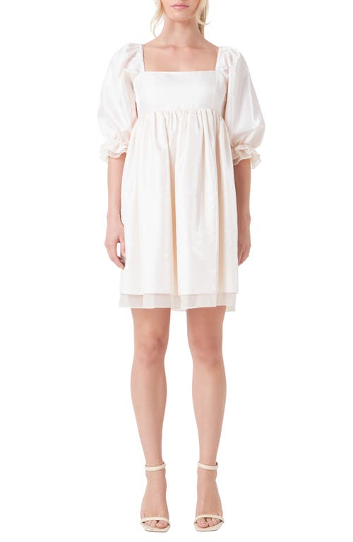 Endless Rose Shiny Puff Sleeve Babydoll Dress Cream at Nordstrom,