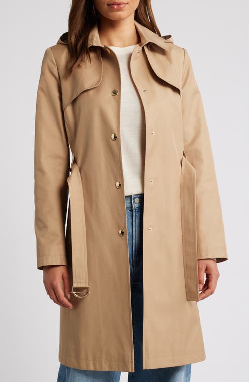 Via Spiga Water Resistant Cotton Blend Coat With Removable Hood In Camel