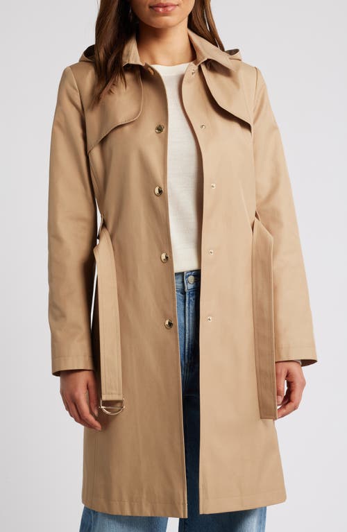 Shop Via Spiga Water Resistant Cotton Blend Coat With Removable Hood In Camel