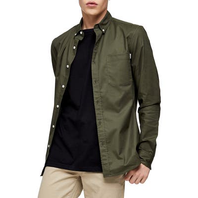 Topman Skinny Fit Button-Down Oxford Shirt, Green