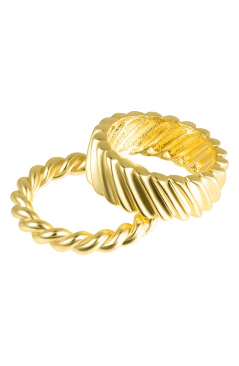 Set of 2 Cable & Twisted Band Rings