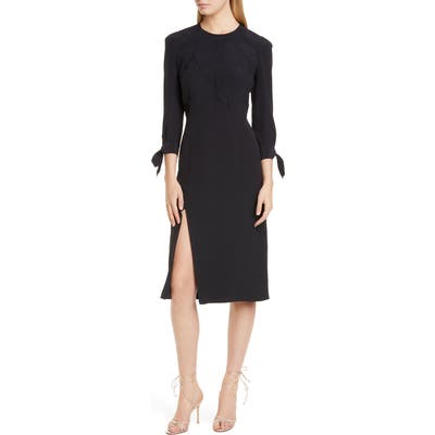 Etro Side Slit Leaf Cloque Silk Dress, US / 46 IT - Black