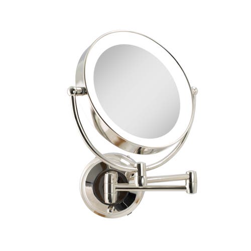 Zadro Lighted Wall Mounted Makeup Mirror With 10x/1x Magnification & Extendable Arm In Polished Nickel