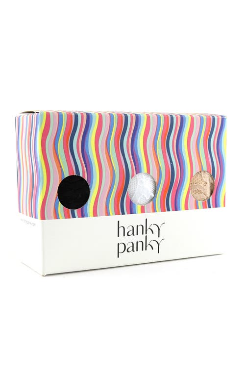 Hanky Panky Signature Set Of Three Low-rise Stretch-lace Thongs In Black/white/chai