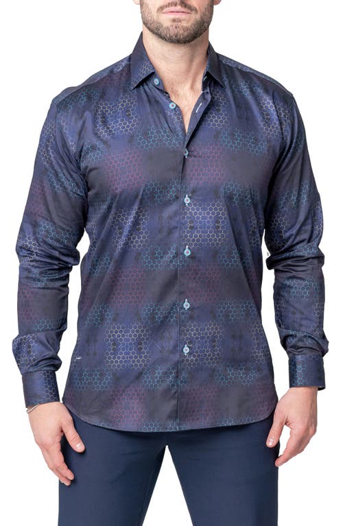 Maceoo Fibonacci Honeytrip Cotton Button-Up Shirt in Blue
