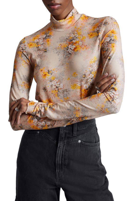 & Other Stories Floral Mock Neck Top In Beige Dusty Light