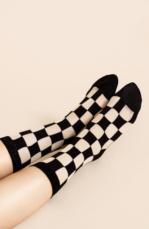 Hansel From Basel Jolly Check Sheer Crew Socks In Black