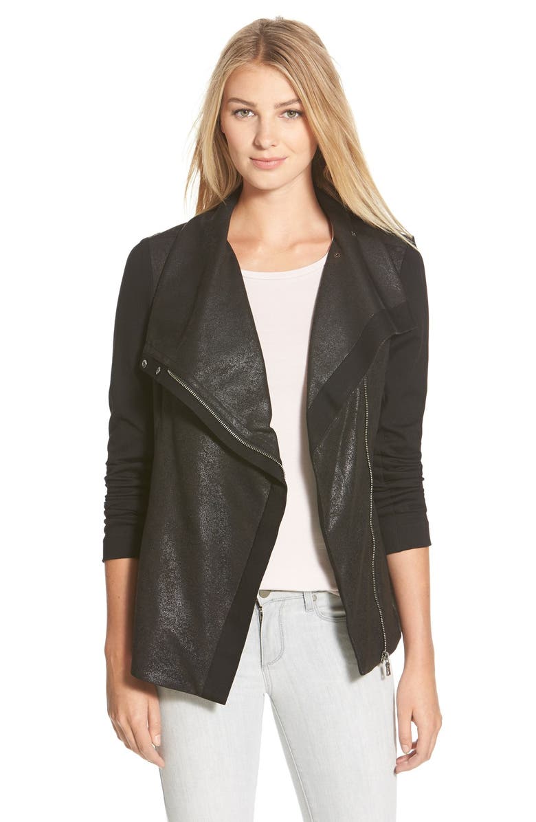 Two by Vince Camuto Distressed Foil Ponte Knit Asymmetrical Jacket ...