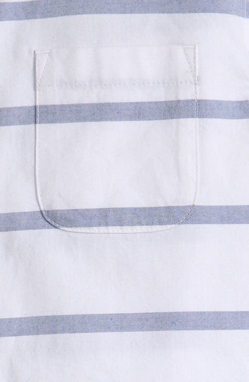 Shop Nordstrom Kids' Stripe Short Sleeve Cotton Button-down Shirt In White- Blue Layla Stripe