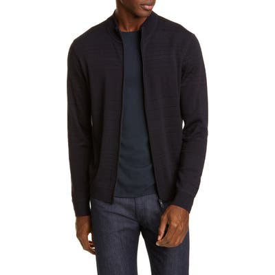 Emporio Armani Wool Blend Zip Cardigan, Blue