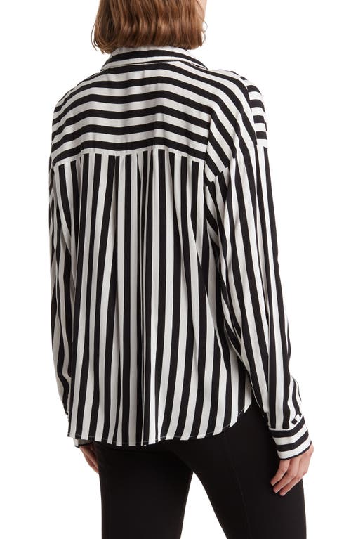 Shop Ellen Tracy Stripe Knotted Long Sleeve Button-up Shirt In Black/marshmallow Stripe