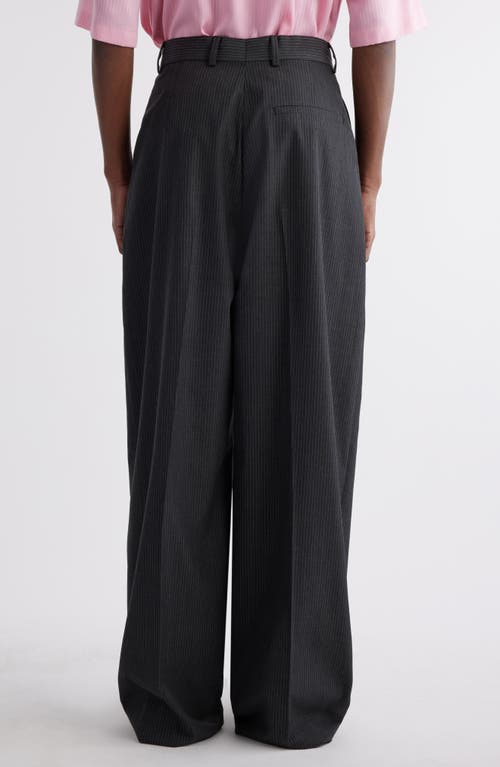 Shop Acne Studios Pinstripe Wide Leg Trousers In Anthracite Grey