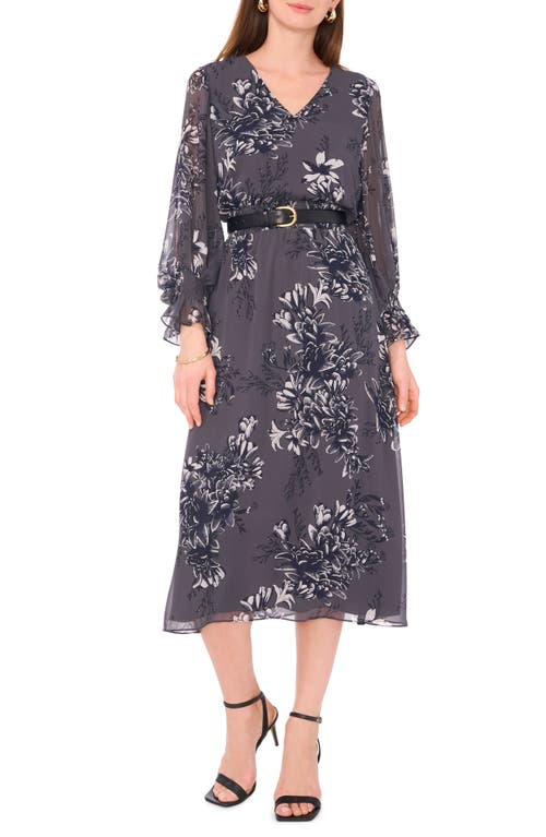 Shop Vince Camuto Floral Balloon Sleeve Dress In Steel Grey