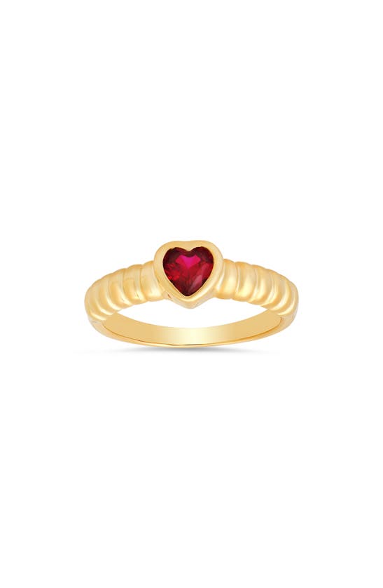 Queen Jewels Bezel Set Heart Ring In Gold/ruby