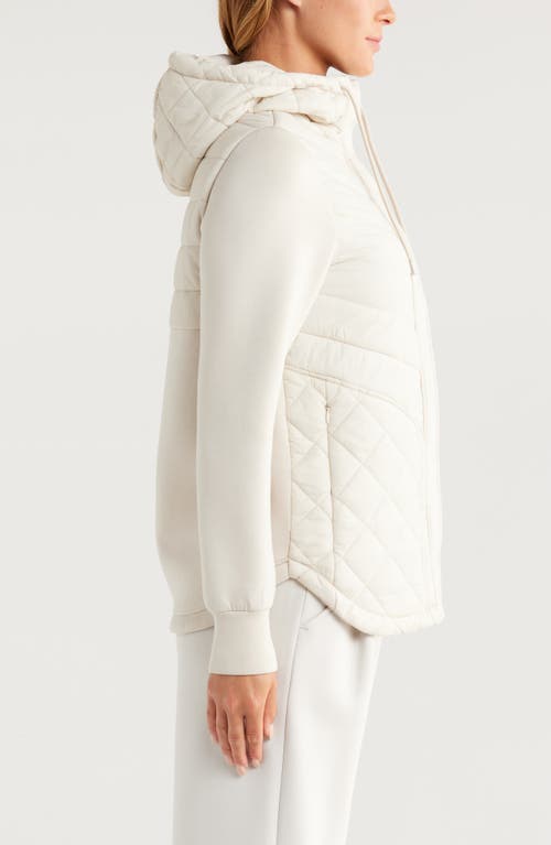 Shop Zella Hybrid Quilted Scuba Hooded Jacket In Grey Moonbeam