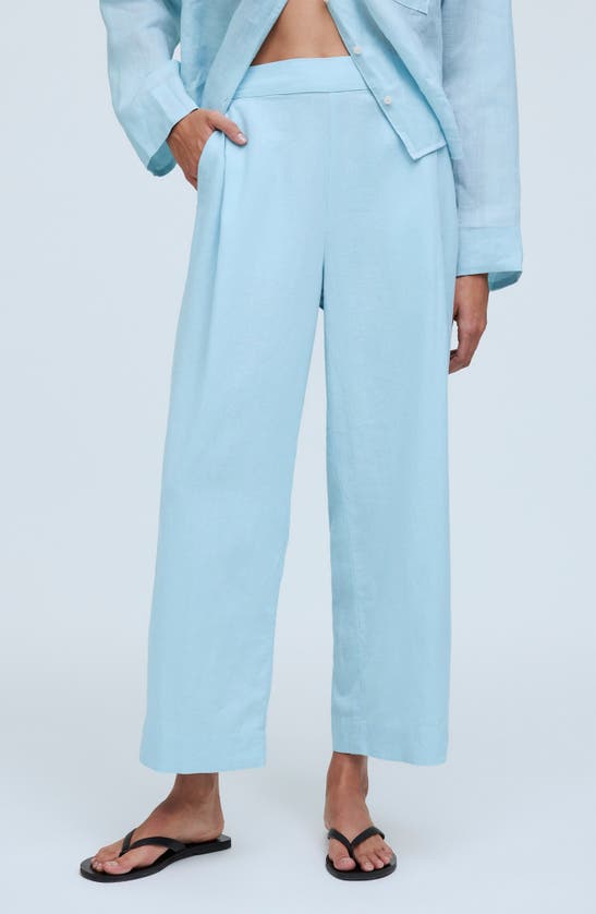 Shop Madewell Pull-on Crop Straight Leg Linen Pants In Blue Heron