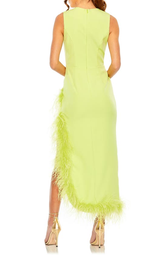 Shop Mac Duggal Feather Trim Asymmetric Dress In Lime