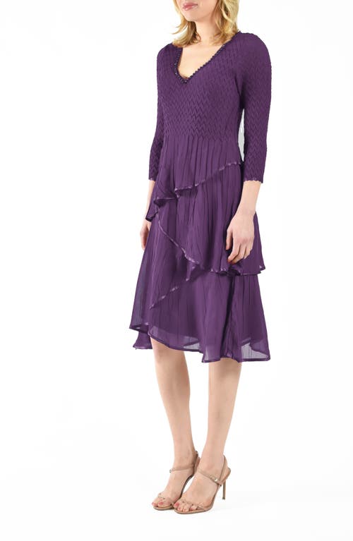 Shop Komarov Tiered Chiffon & Charmeuse Cocktail Dress In Plum